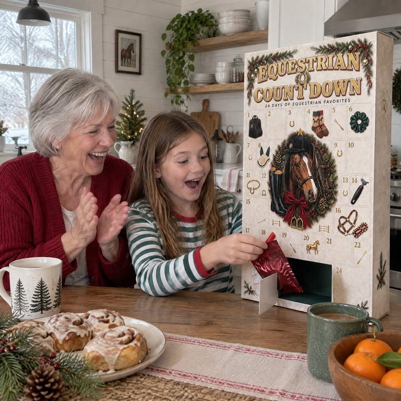 Opening a door of the Equestrian Countdown at breakfast